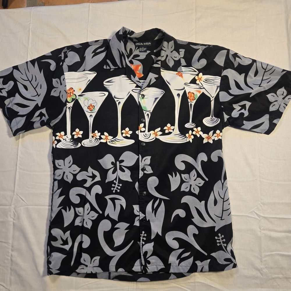 Oscar Misa Martini Cocktail Hawaii Aloha Hawaiian Bahama Shirt Mens Medium
